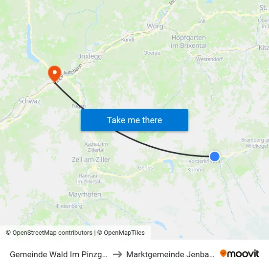 Gemeinde Wald Im Pinzgau to Marktgemeinde Jenbach map
