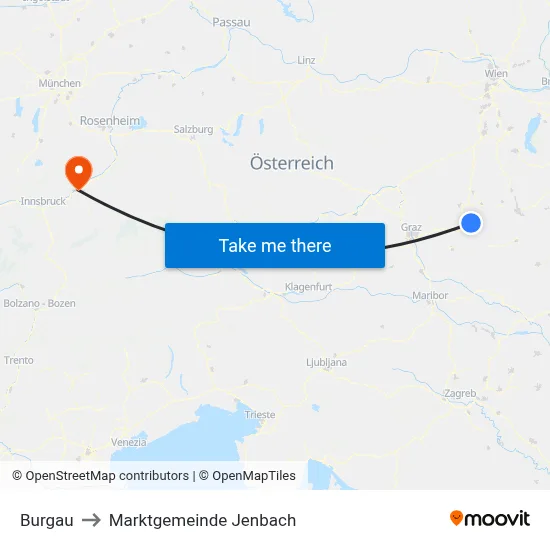 Burgau to Marktgemeinde Jenbach map