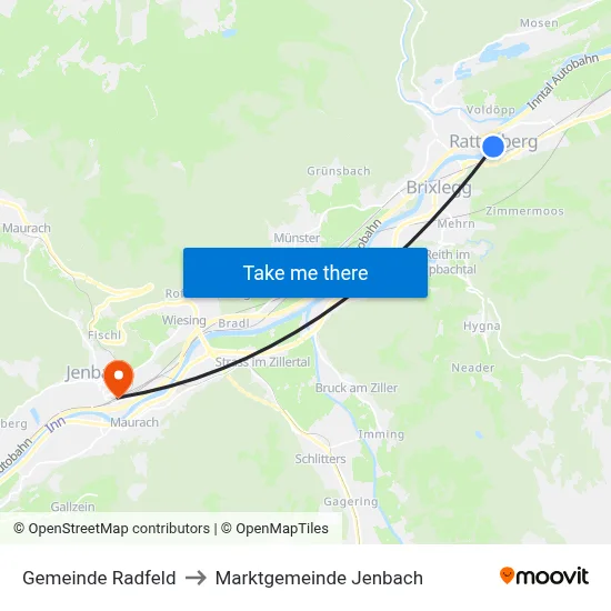 Gemeinde Radfeld to Marktgemeinde Jenbach map