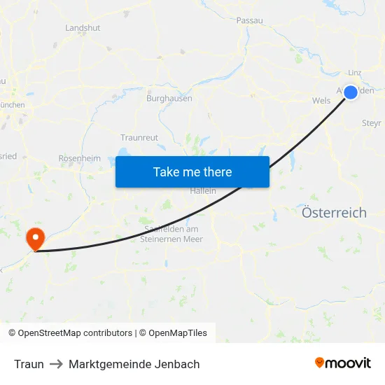 Traun to Marktgemeinde Jenbach map