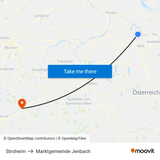 Stroheim to Marktgemeinde Jenbach map
