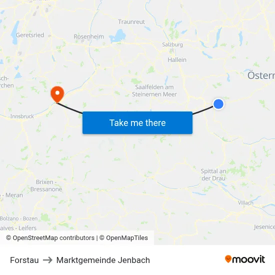 Forstau to Marktgemeinde Jenbach map