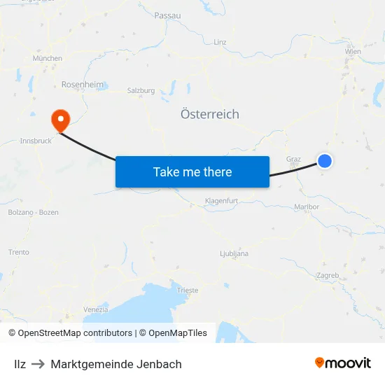 Ilz to Marktgemeinde Jenbach map
