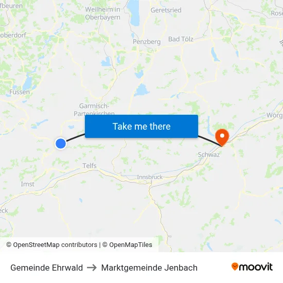 Gemeinde Ehrwald to Marktgemeinde Jenbach map