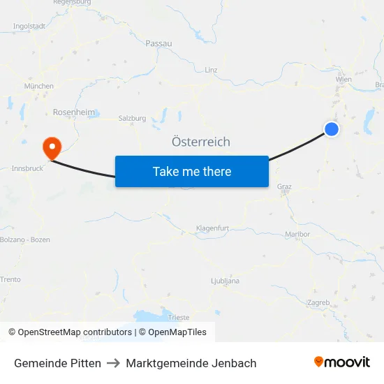Gemeinde Pitten to Marktgemeinde Jenbach map