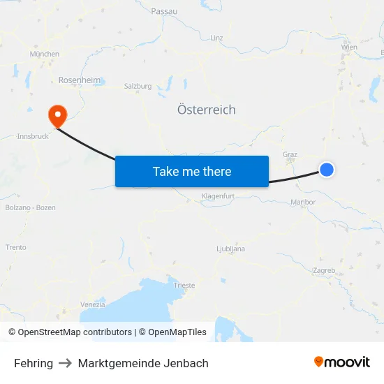 Fehring to Marktgemeinde Jenbach map
