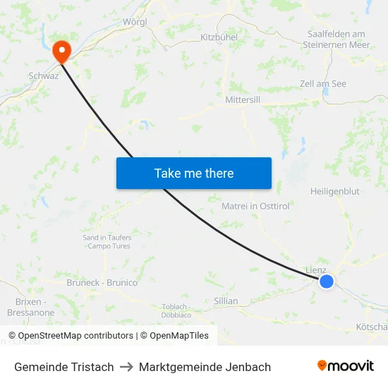 Gemeinde Tristach to Marktgemeinde Jenbach map
