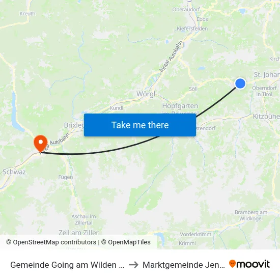 Gemeinde Going am Wilden Kaiser to Marktgemeinde Jenbach map