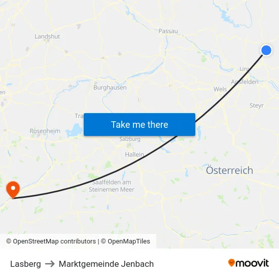 Lasberg to Marktgemeinde Jenbach map
