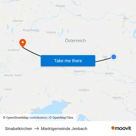 Sinabelkirchen to Marktgemeinde Jenbach map