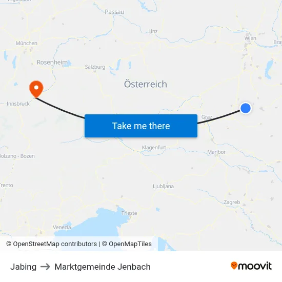 Jabing to Marktgemeinde Jenbach map