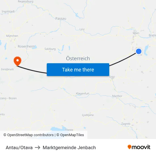 Antau/Otava to Marktgemeinde Jenbach map