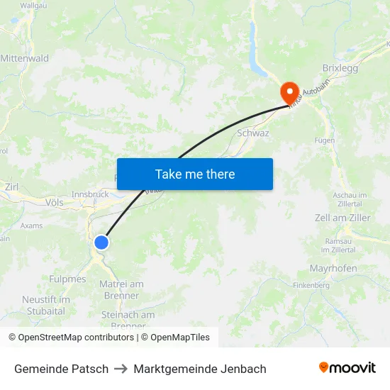 Gemeinde Patsch to Marktgemeinde Jenbach map