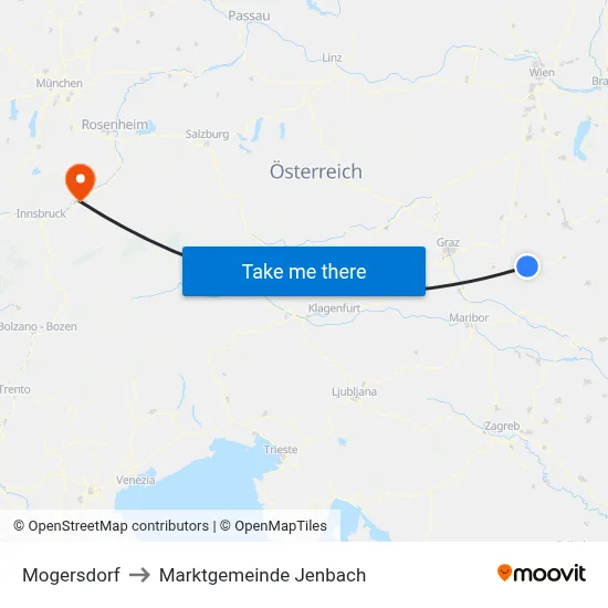Mogersdorf to Marktgemeinde Jenbach map