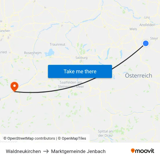 Waldneukirchen to Marktgemeinde Jenbach map