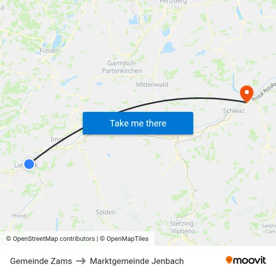 Gemeinde Zams to Marktgemeinde Jenbach map