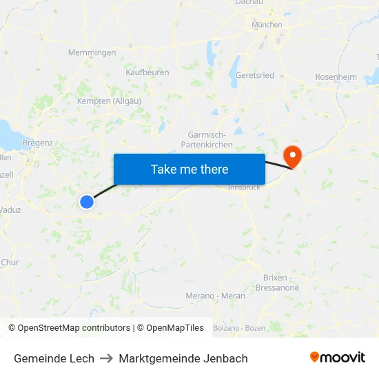 Gemeinde Lech to Marktgemeinde Jenbach map