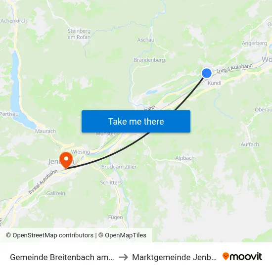 Gemeinde Breitenbach am Inn to Marktgemeinde Jenbach map