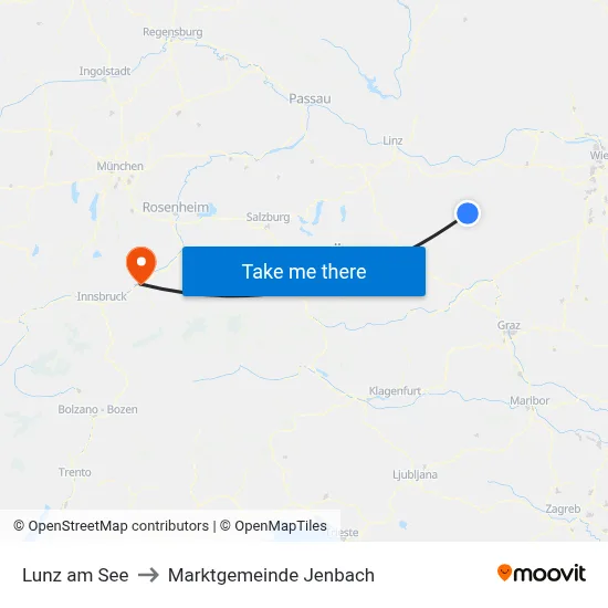 Lunz am See to Marktgemeinde Jenbach map
