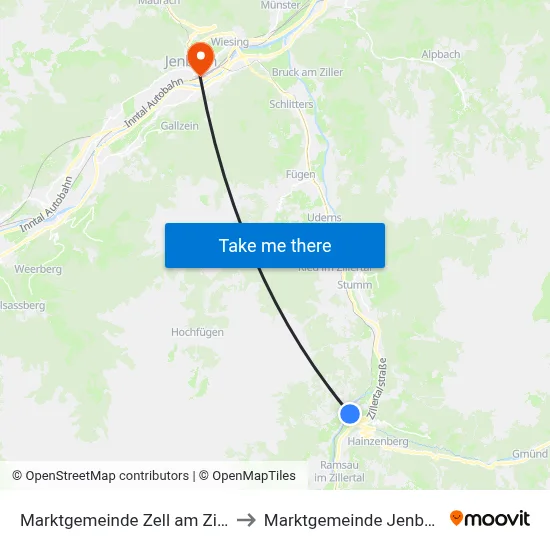Marktgemeinde Zell am Ziller to Marktgemeinde Jenbach map
