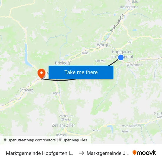 Marktgemeinde Hopfgarten Im Brixental to Marktgemeinde Jenbach map