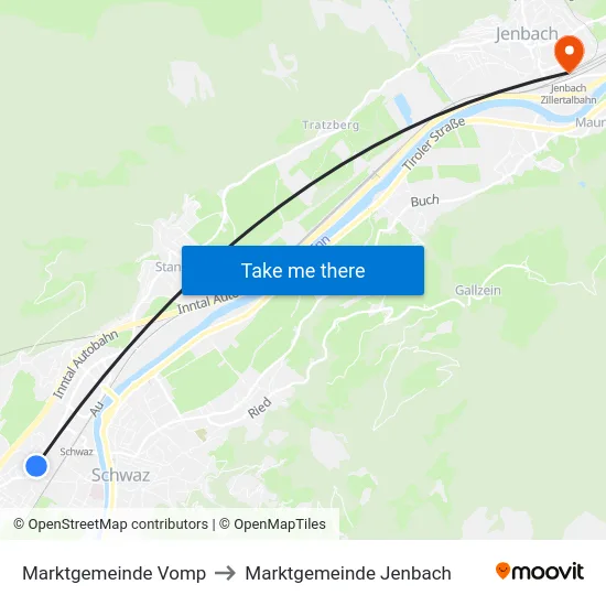 Marktgemeinde Vomp to Marktgemeinde Jenbach map