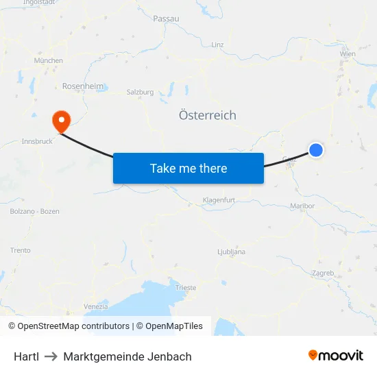 Hartl to Marktgemeinde Jenbach map