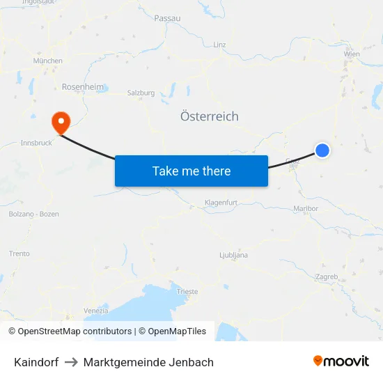 Kaindorf to Marktgemeinde Jenbach map