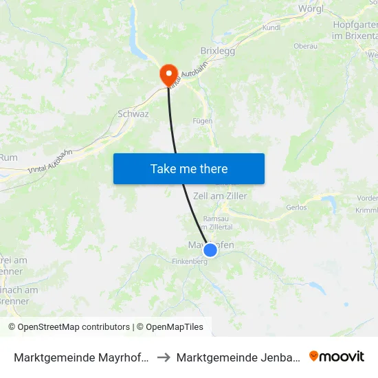 Marktgemeinde Mayrhofen to Marktgemeinde Jenbach map