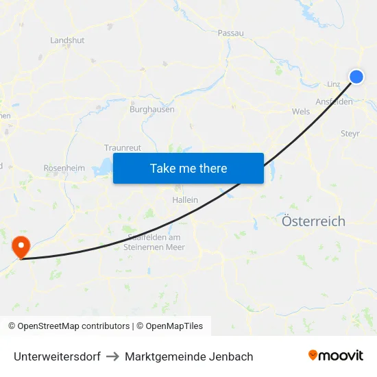 Unterweitersdorf to Marktgemeinde Jenbach map