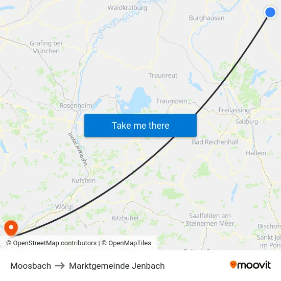 Moosbach to Marktgemeinde Jenbach map