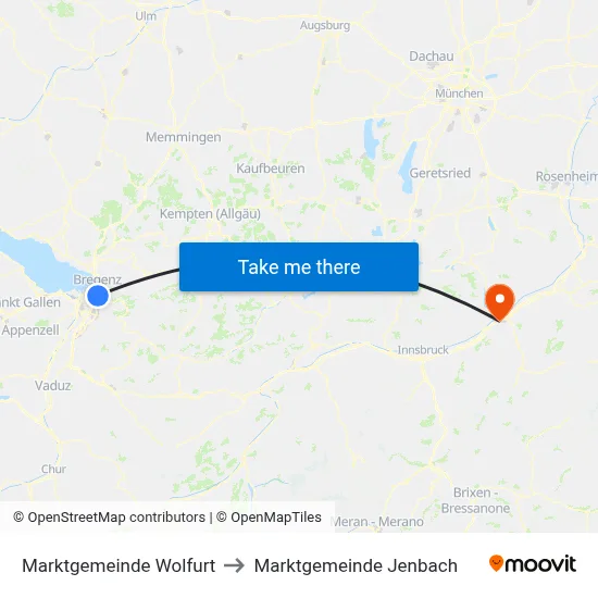 Marktgemeinde Wolfurt to Marktgemeinde Jenbach map