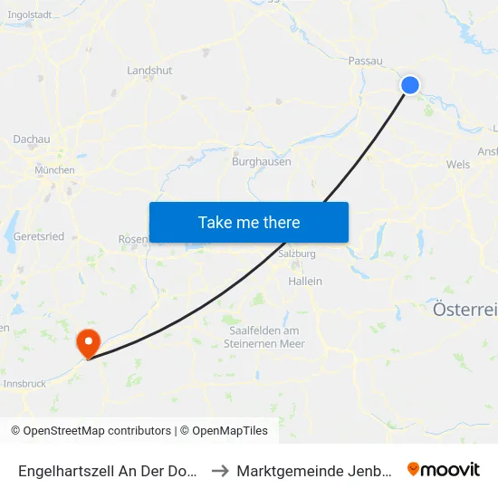 Engelhartszell An Der Donau to Marktgemeinde Jenbach map