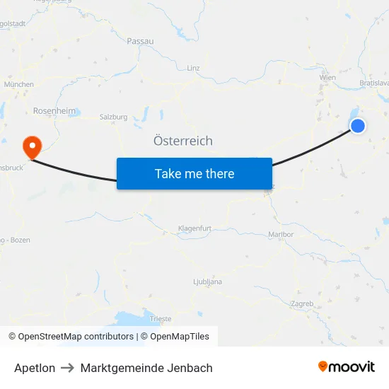 Apetlon to Marktgemeinde Jenbach map