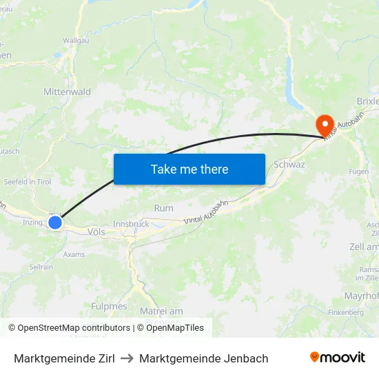 Marktgemeinde Zirl to Marktgemeinde Jenbach map