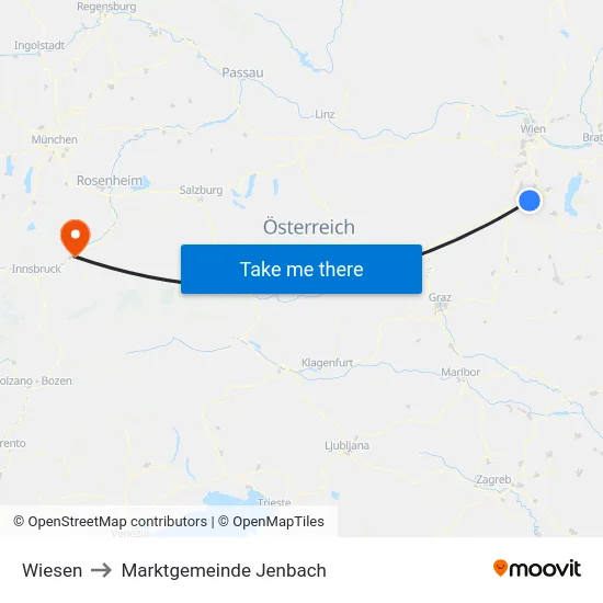 Wiesen to Marktgemeinde Jenbach map