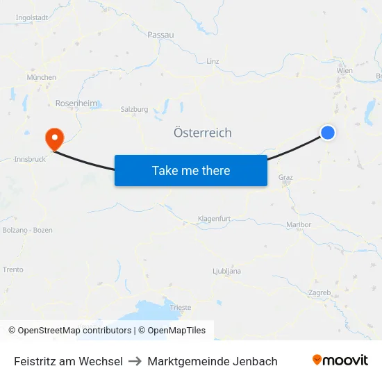 Feistritz am Wechsel to Marktgemeinde Jenbach map
