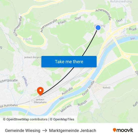 Gemeinde Wiesing to Marktgemeinde Jenbach map