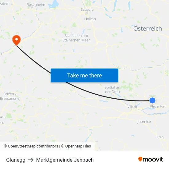 Glanegg to Marktgemeinde Jenbach map