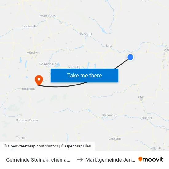 Gemeinde Steinakirchen am Forst to Marktgemeinde Jenbach map