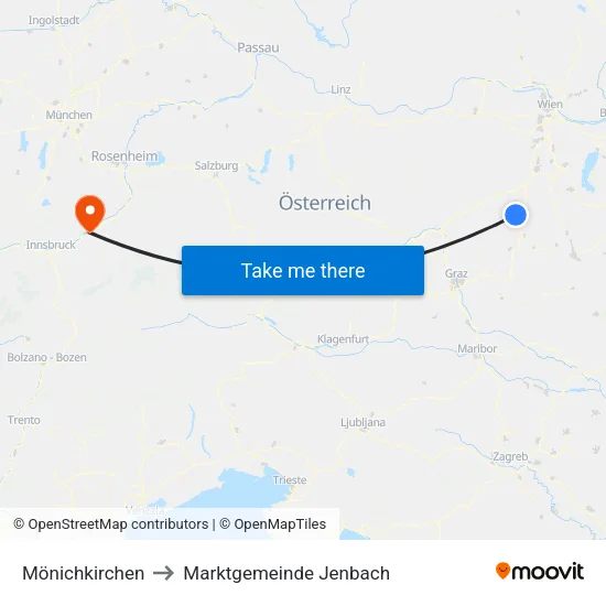 Mönichkirchen to Marktgemeinde Jenbach map