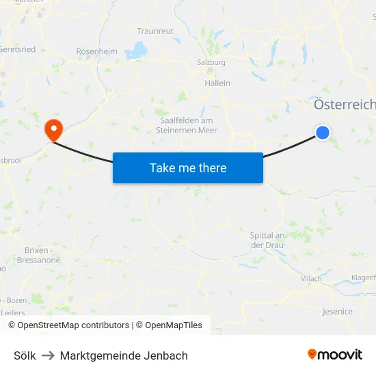 Sölk to Marktgemeinde Jenbach map