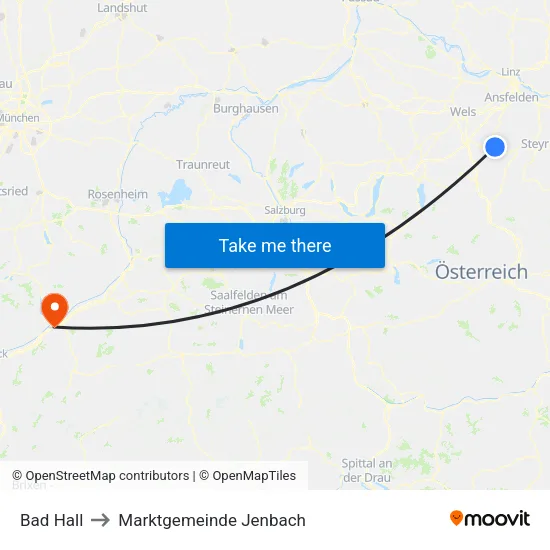 Bad Hall to Marktgemeinde Jenbach map