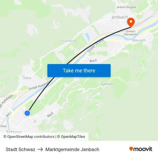 Stadt Schwaz to Marktgemeinde Jenbach map
