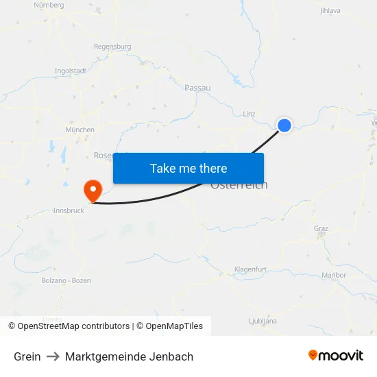 Grein to Marktgemeinde Jenbach map