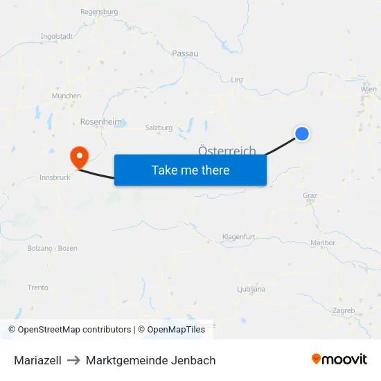 Mariazell to Marktgemeinde Jenbach map