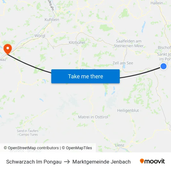 Schwarzach Im Pongau to Marktgemeinde Jenbach map