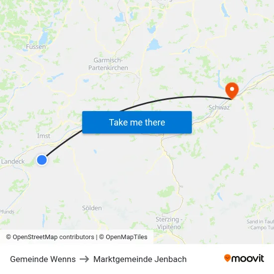 Gemeinde Wenns to Marktgemeinde Jenbach map