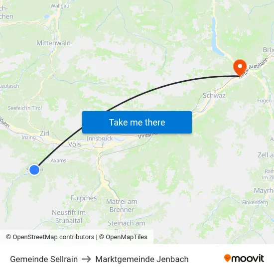 Gemeinde Sellrain to Marktgemeinde Jenbach map