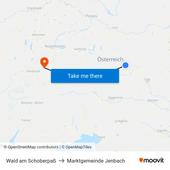 Wald am Schoberpaß to Marktgemeinde Jenbach map